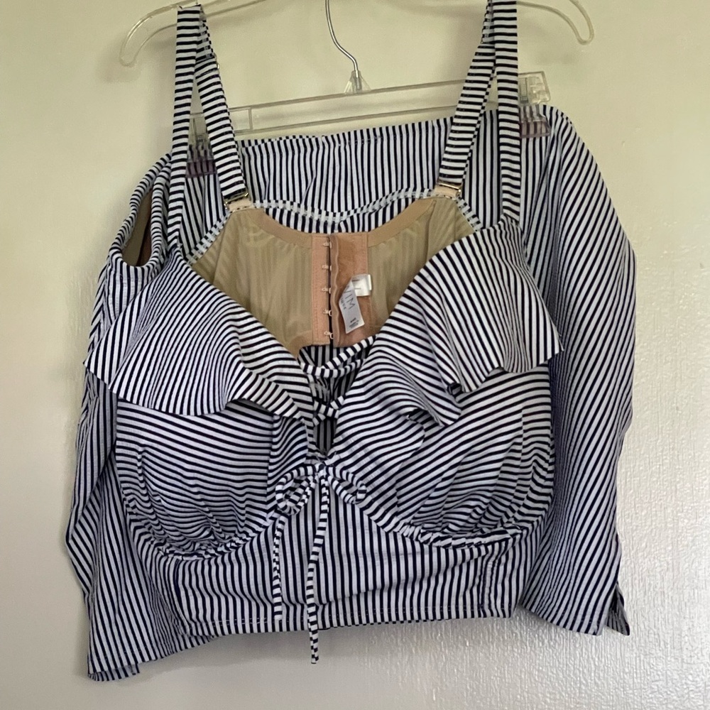 Swim suit in dear sucker blue two piece bikini top and skort